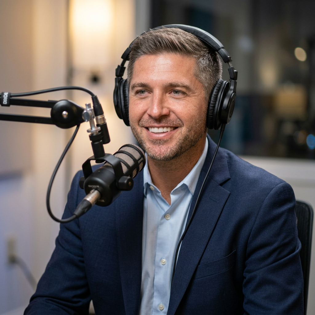 Michael Seitz recording a podcast